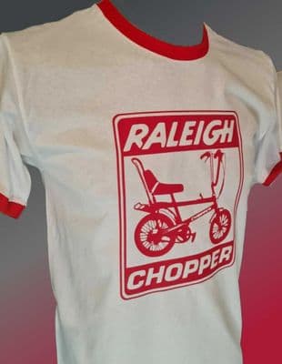 Raleigh Chopper White Ringer Tee Shirt with Red Trim Retro Classic