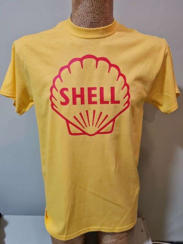Shell racing style tee t shirt retro 60s oil lubricant petrol Formula 1 One
