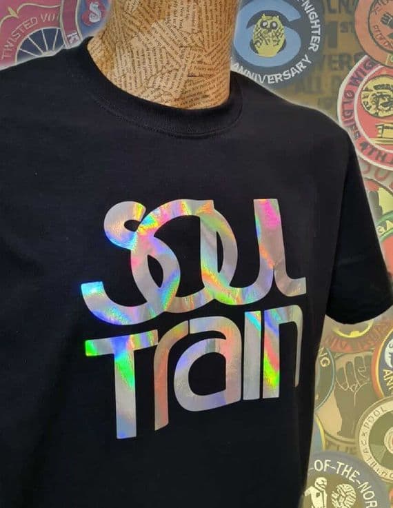 Soul Train holographic tee t shirt retro legendary disco funk show USA 70s