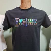 Techno Holographic logo T-Shirt Black slipmat DJ Decks Technics Denon Turntable
