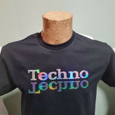 Techno Holographic logo T-Shirt Black slipmat DJ Decks Technics Denon Turntable