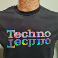 Techno Holographic logo T-Shirt Black slipmat DJ Decks Technics Denon Turntable