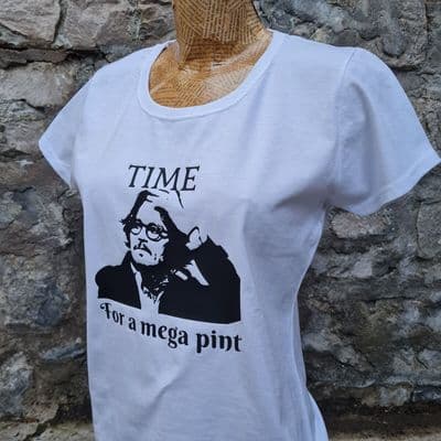 Time for a Mega Pint Ladies white tee t shirt top Johnny Depp Amber Heard Trial