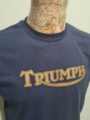 Triumph Classic Motorcycles inspired unofficial T-Shirt Mens Unisex Top Navy Blue / Gold