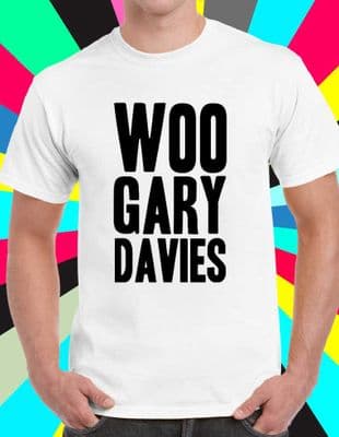Woo Gary Davies Retro white tee t shirt top UNOFFICIAL 80s Night