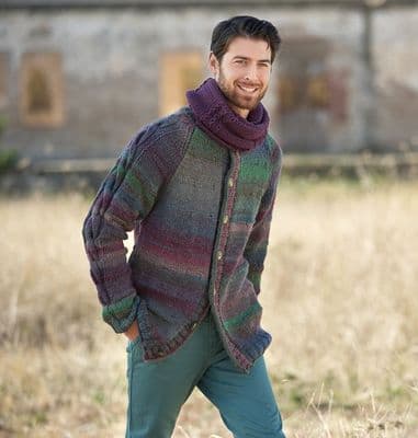 Katia Azteca Mens cardigan with a cable up the sleeves