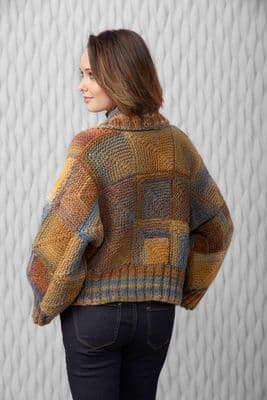Katia Azteca womans jacket knitted with mitred blocks