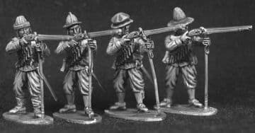 ECW21 Musketeers firing with musket rests.