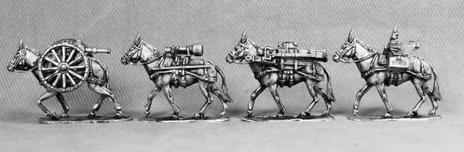 JAZ13 Mountain gun mule team with 8 mules and gun load.