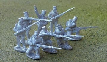 OR12 British Line Infantry, skirmish line in action, flank company coatees, Kilmarnocks