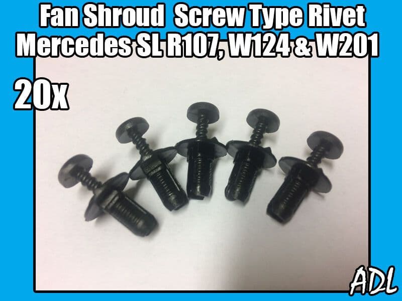 20 Fan Shroud Black Plastic Screw Rivet for Mercedes Sl R107 W124 W201