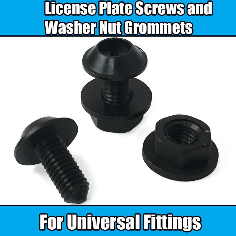 4 License Plate Screws and Washer Nuts Black Plastic Grommet Universal