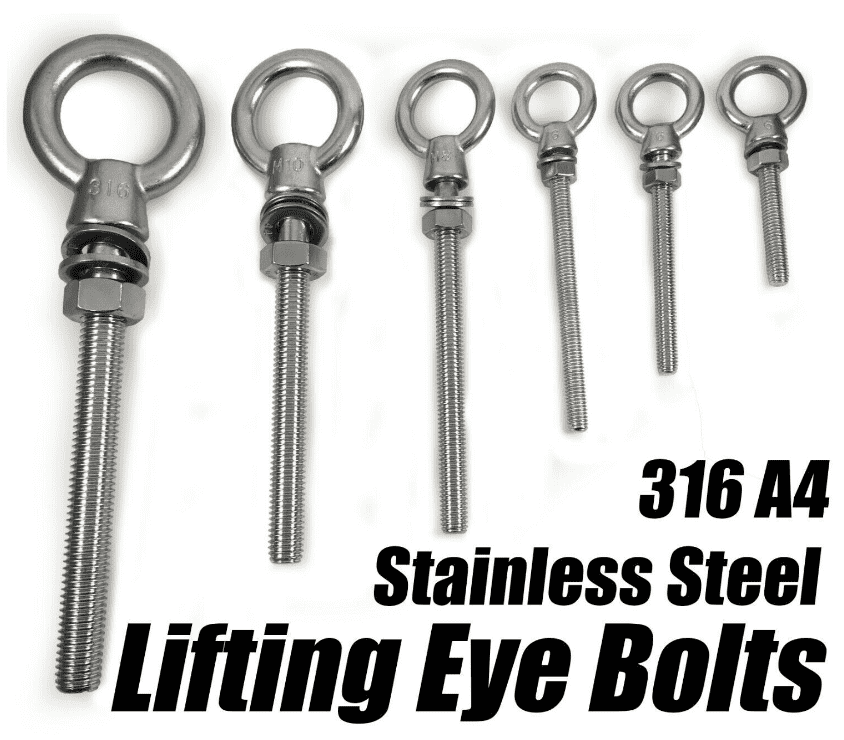 A4 316 Marine Grade Stainless Steel Eye Bolt Long shank M6 M8 M10 M12