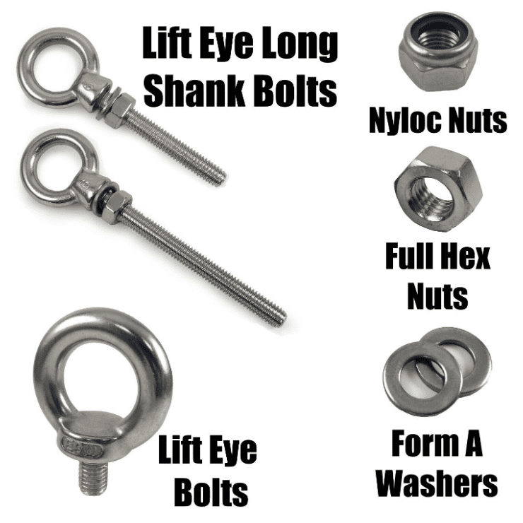 A4 Marine Grade Eye Stainless Steel Long Short Shank Bolts & Nuts