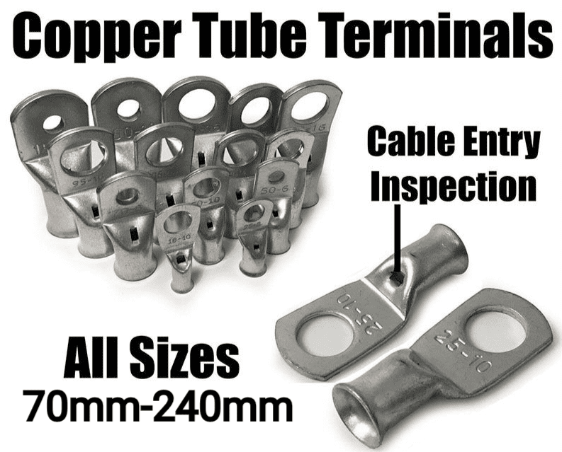 Copper Tube Terminals Crimp/Solder Cable Lugs Eyelets Battery 70mmÃ Â