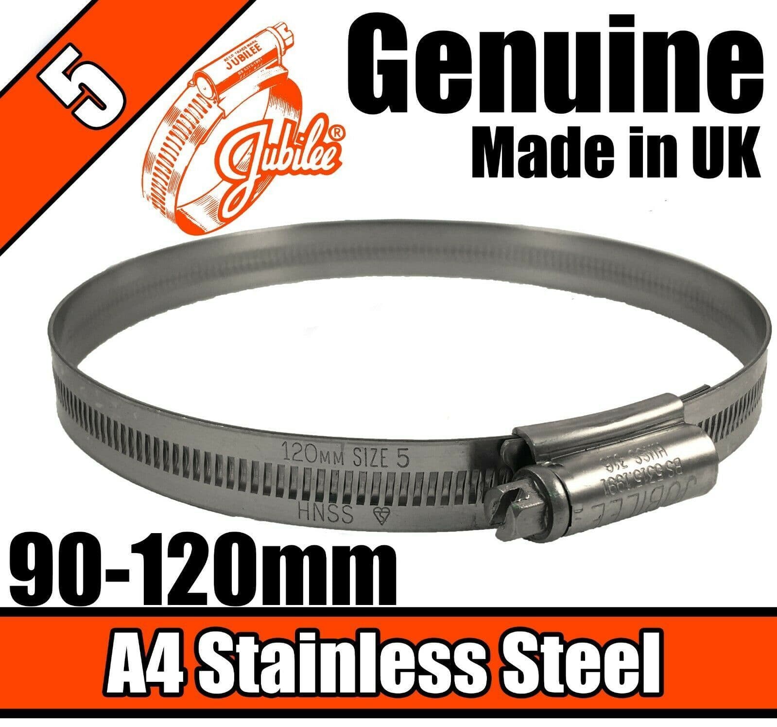 Jubilee A4 Marine Stainless Steel Clips Hose Pipe Clamp 90120mm 5