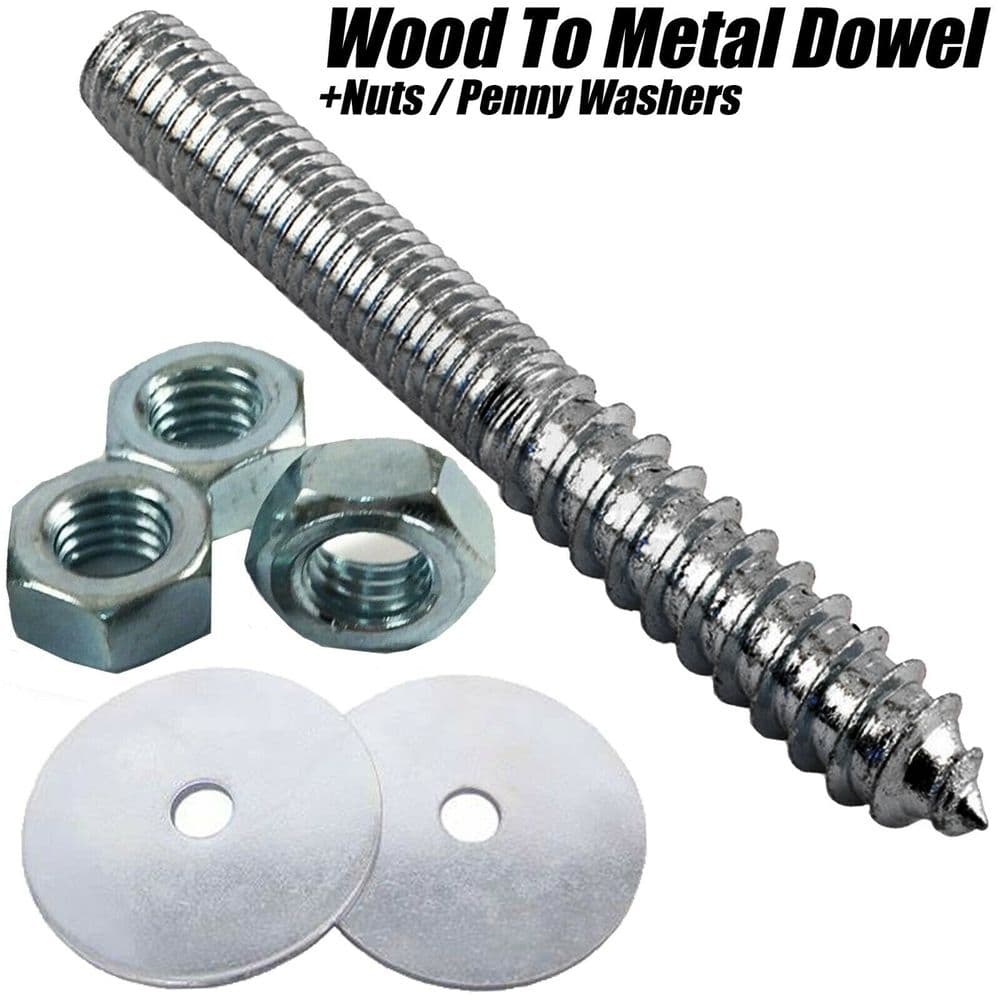 M10 Wood To Metal Dowels Hanger Bolts Threaded Furniture Screws + Washers/Nuts