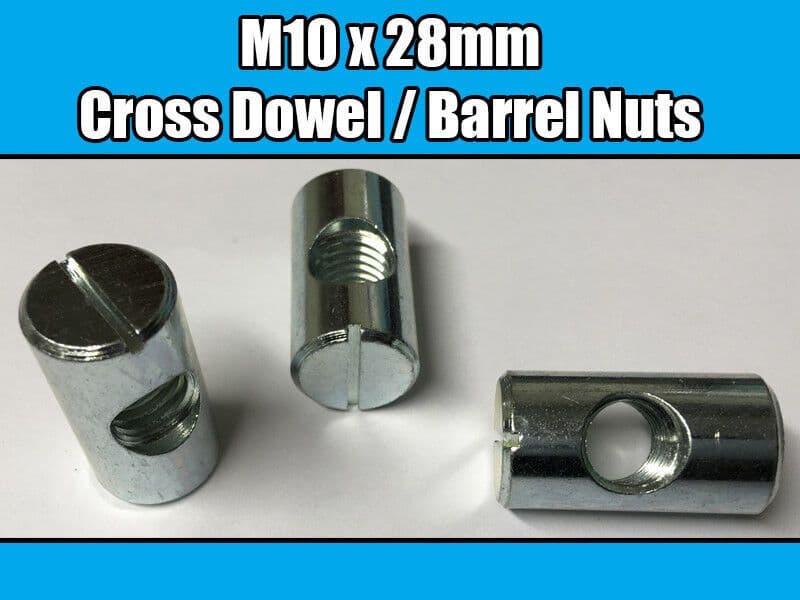 M10x28mm Cross Dowel Barrel Nuts Threaded Furniture Fixings