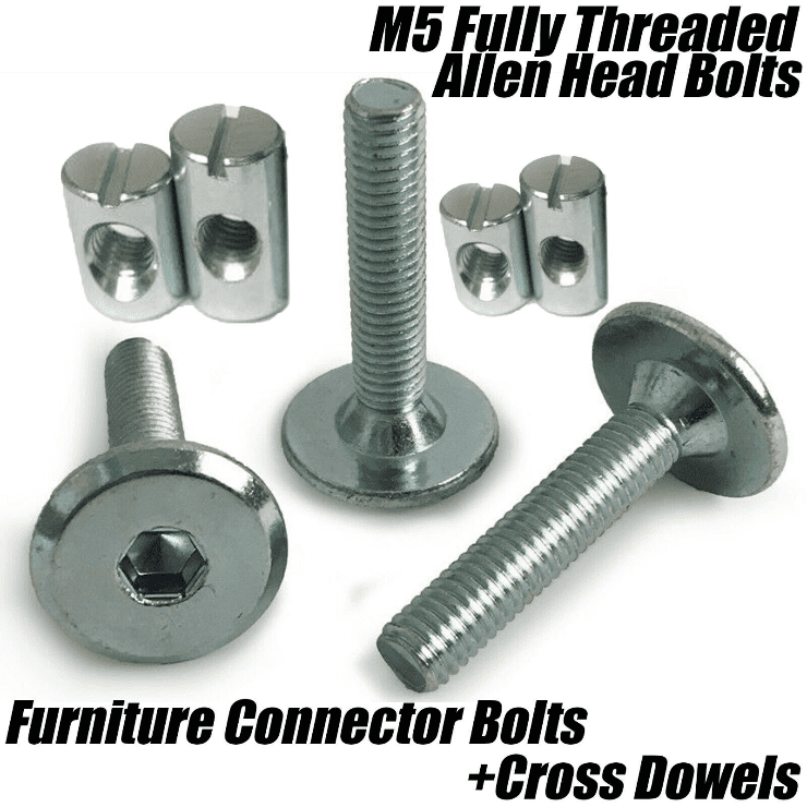 M5 5mm Steel Hex Drive Furniture Connector Bolts with Cross Dowels