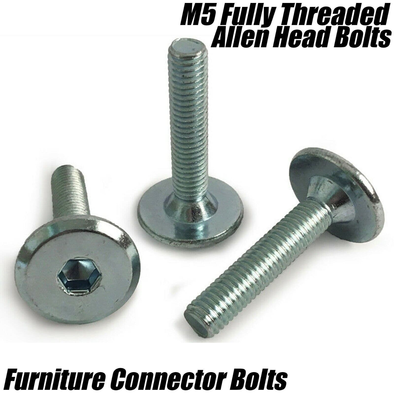 M5 5mm Steel Hex Drive Furniture Connector Bolts Flat Head Joint