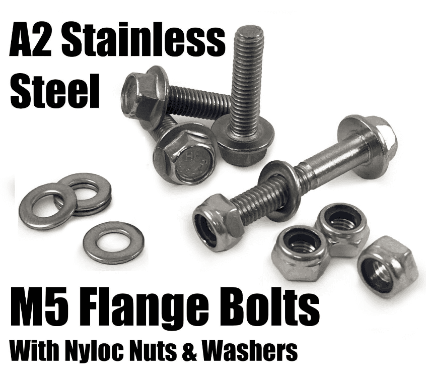 M5 A2 Stainless Steel Hex Head Flange Bolts, A2 Nyloc Nuts & Washers