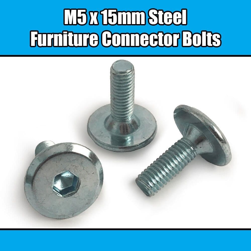 M5x15mm Steel Hex Drive Furniture Connector Bolts Flat Head Joint Bed