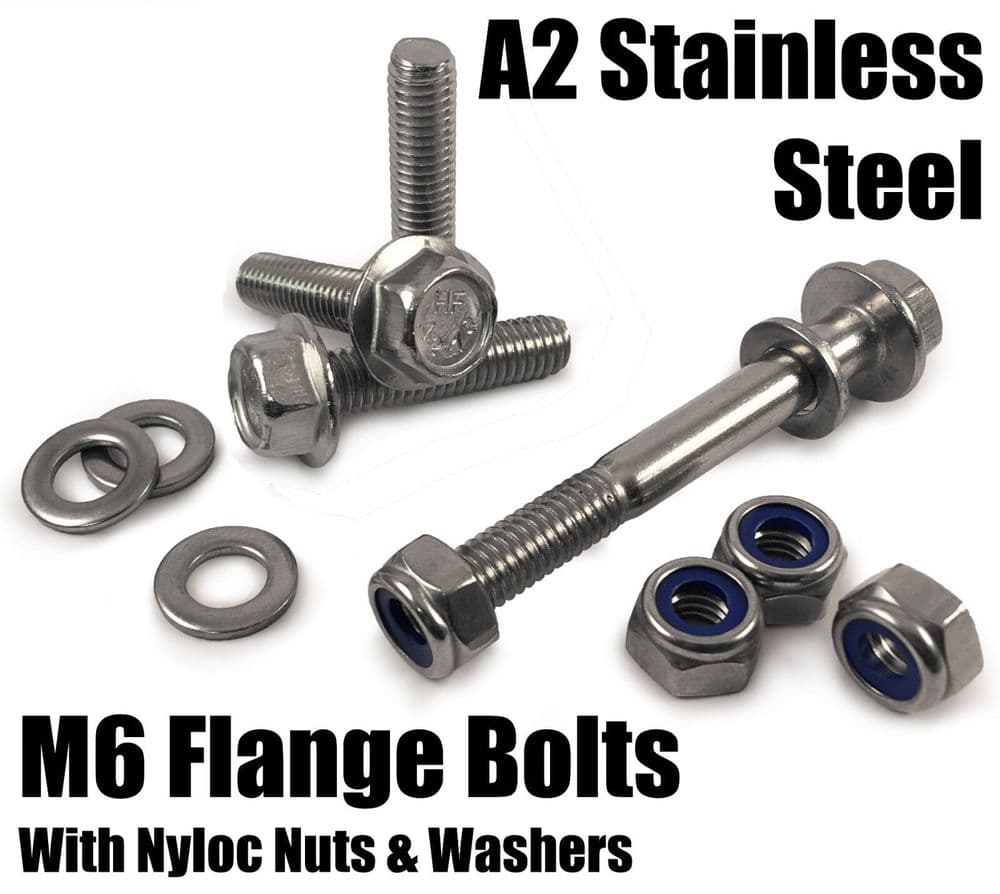 M6 A2 Stainless Steel Hex Head Flange Bolts With A2 Locking Nyloc Nuts