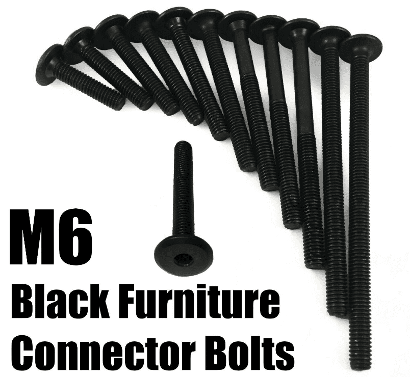 M6 Black Furniture Connector Bolts 12mm150mm for Beds Chairs Tables