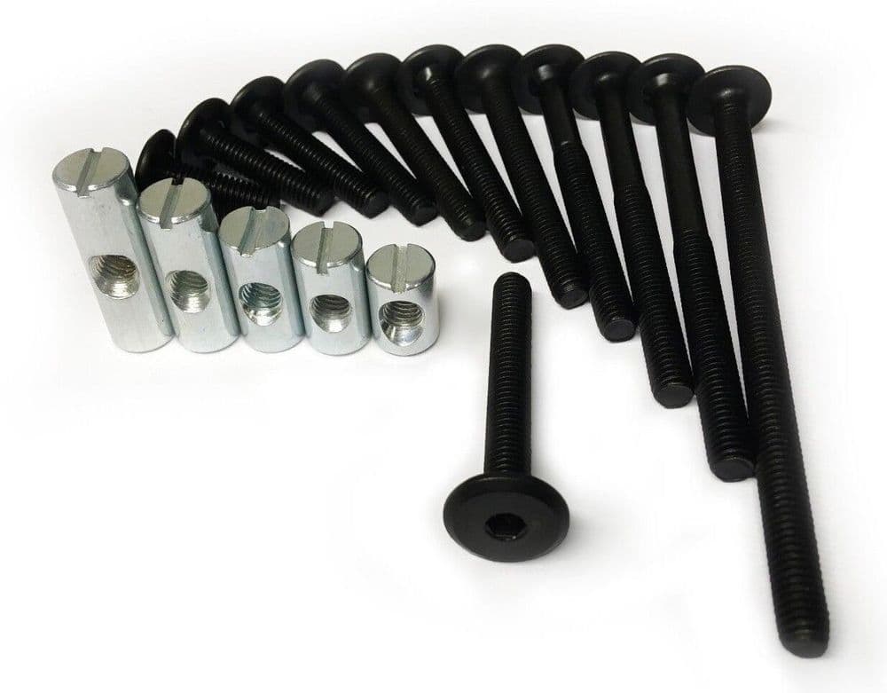 M6 Black Furniture Connector Bolts Cross Dowel Barrel Nuts Joint Unit Bed Cot