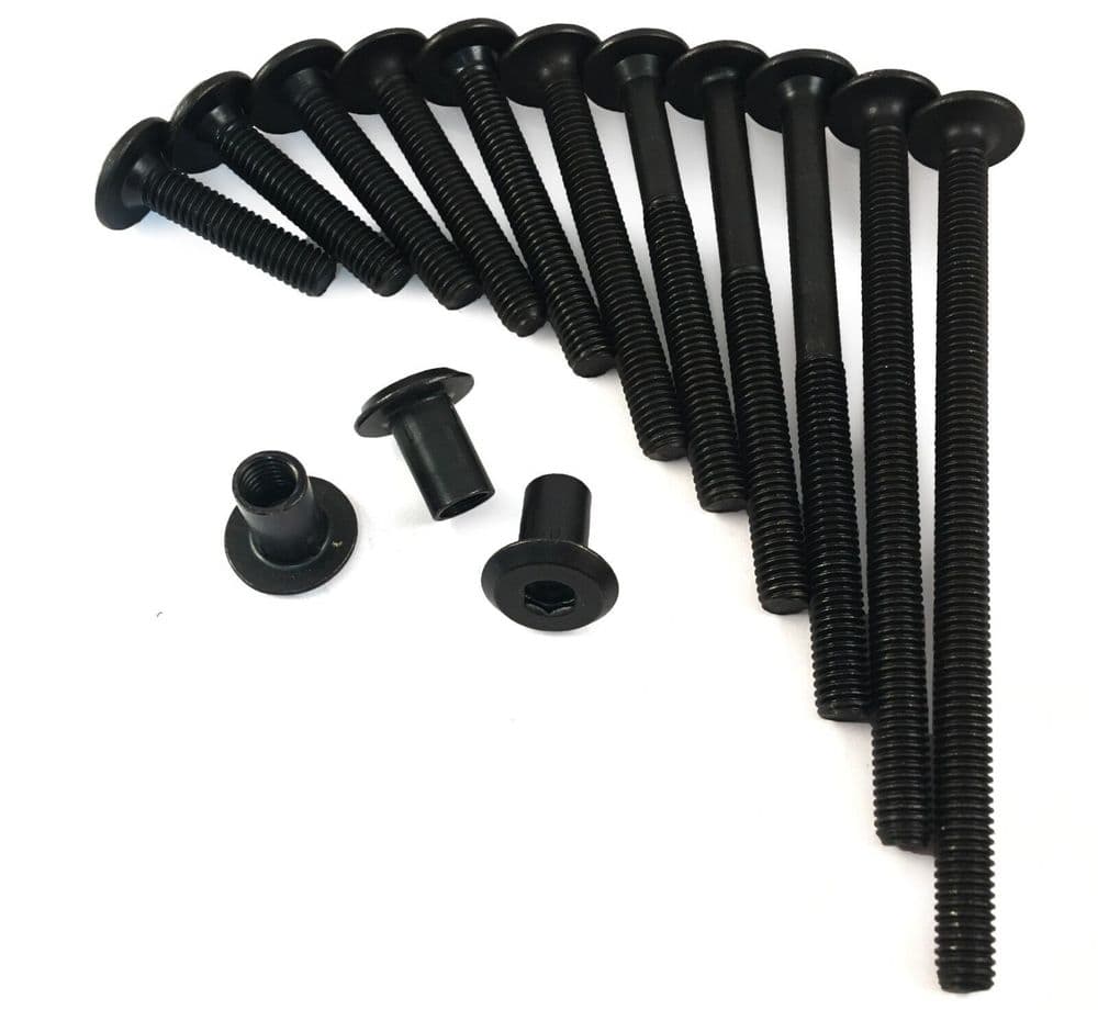 M6 Long Black Furniture Connector Bolts & Cap Nuts 100150mm