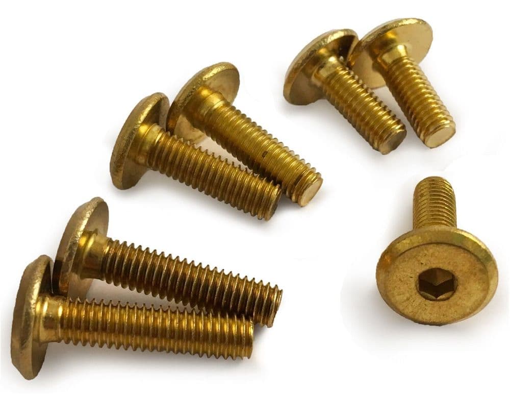 M6 Solid BRASS Furniture Connector Bolts Flat Hex Drive Joint Bed Cot