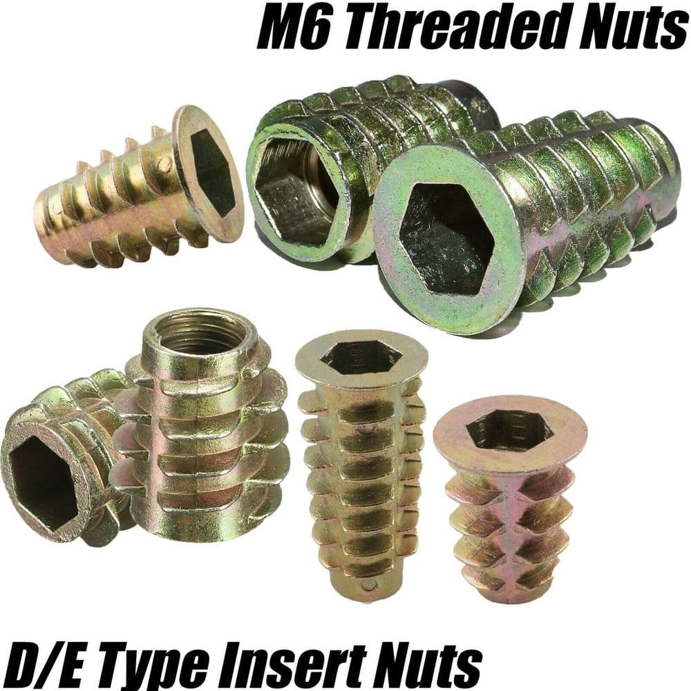 M6 Threaded Hex Drive Insert Type D/E Wood Screw Inserts Nuts