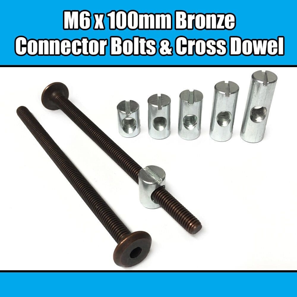 M6x100mm Bronze Furniture Connector Bolts Cross Dowel Barrel Nuts