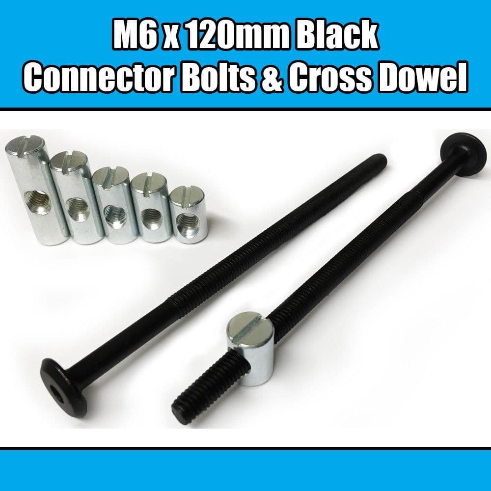 M6X120mm Black Furniture Connector Bolts & Barrel Nuts