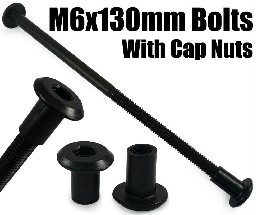 M6x130mm Black Furniture Connector Bolts With Cap Nuts Joint Fixing Bed Cot