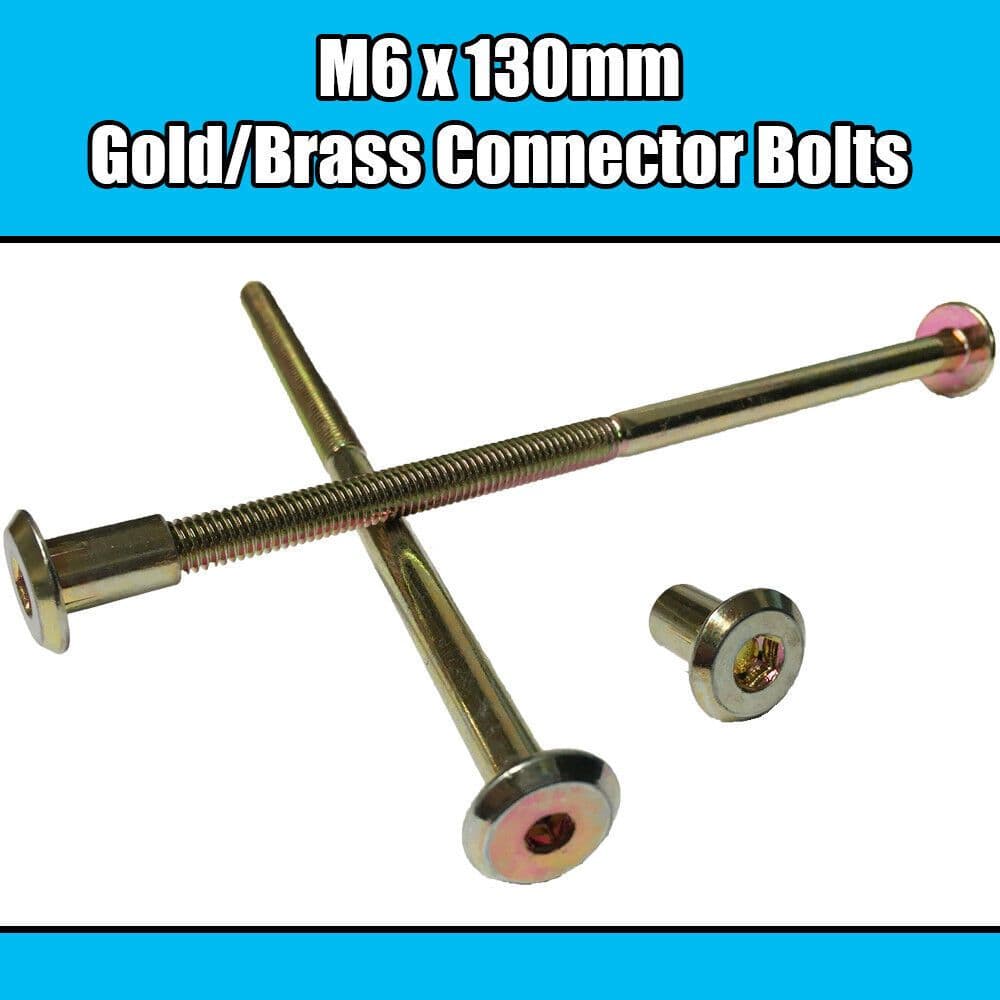 M6x130mm Gold Brass Yellow Furniture Connector Bolts & Cap Nuts Joint