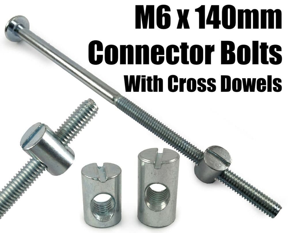 M6x140mm Furniture Connector Bolts & Cross Dowel Barrel Nuts Joint