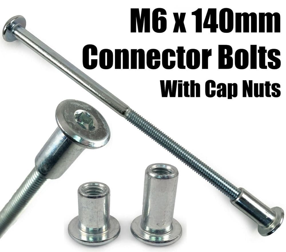 M6x140mm Furniture Connector Bolts & Nut Caps Allen Key Head Joint
