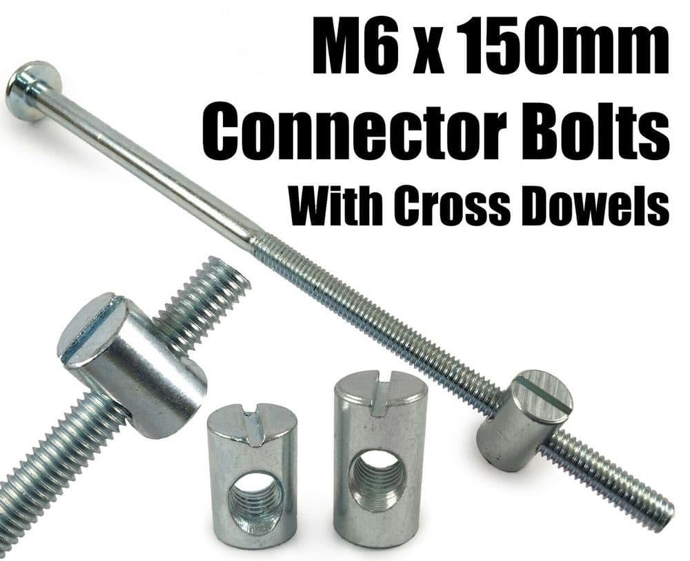 M6x150mm Furniture Connector Bolts & Cross Dowel Barrel Nuts Joint
