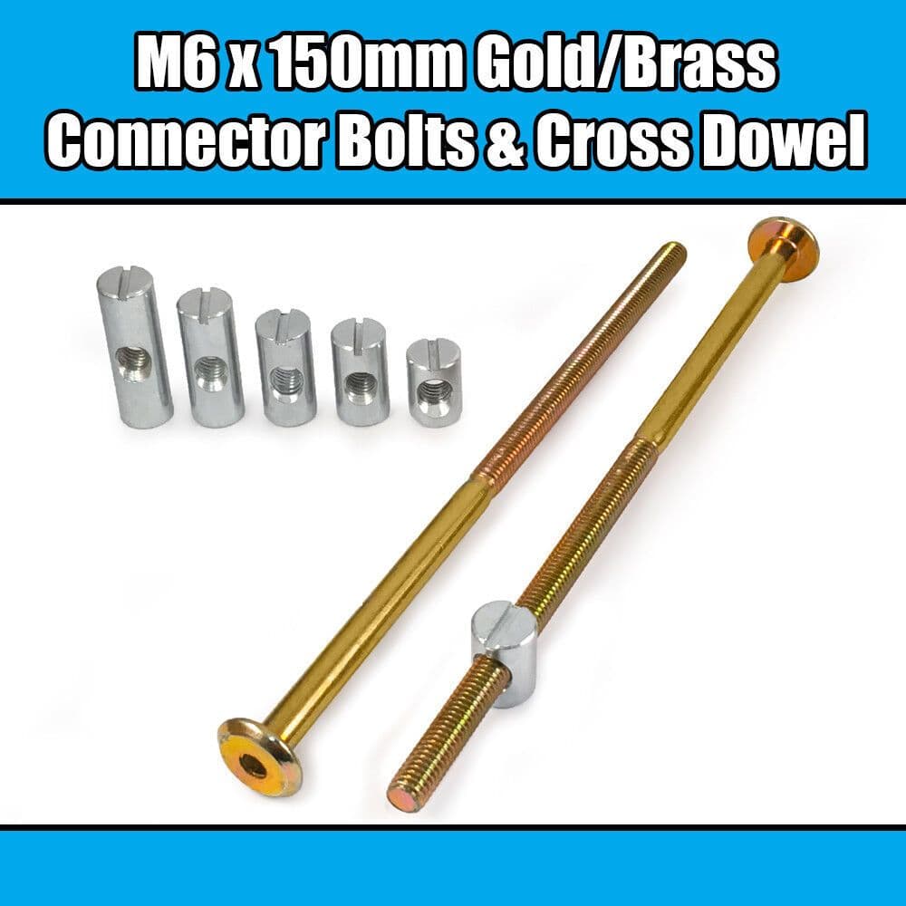 M6x150mm Gold Yellow Furniture Connector Bolts Cross Dowel Barrel Nuts