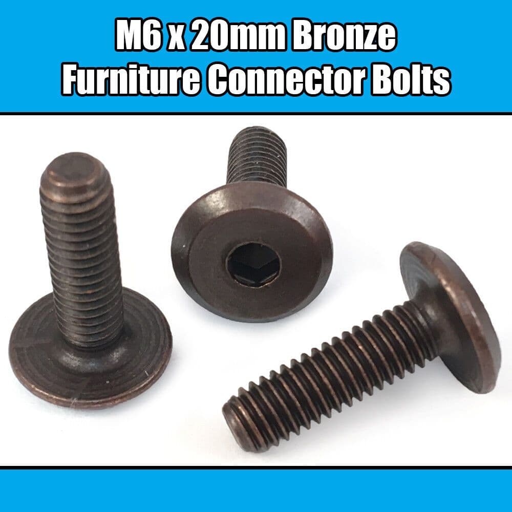 M6x20mm Bronze Furniture Connector Bolts Joint Fixing Bed Cot Unit