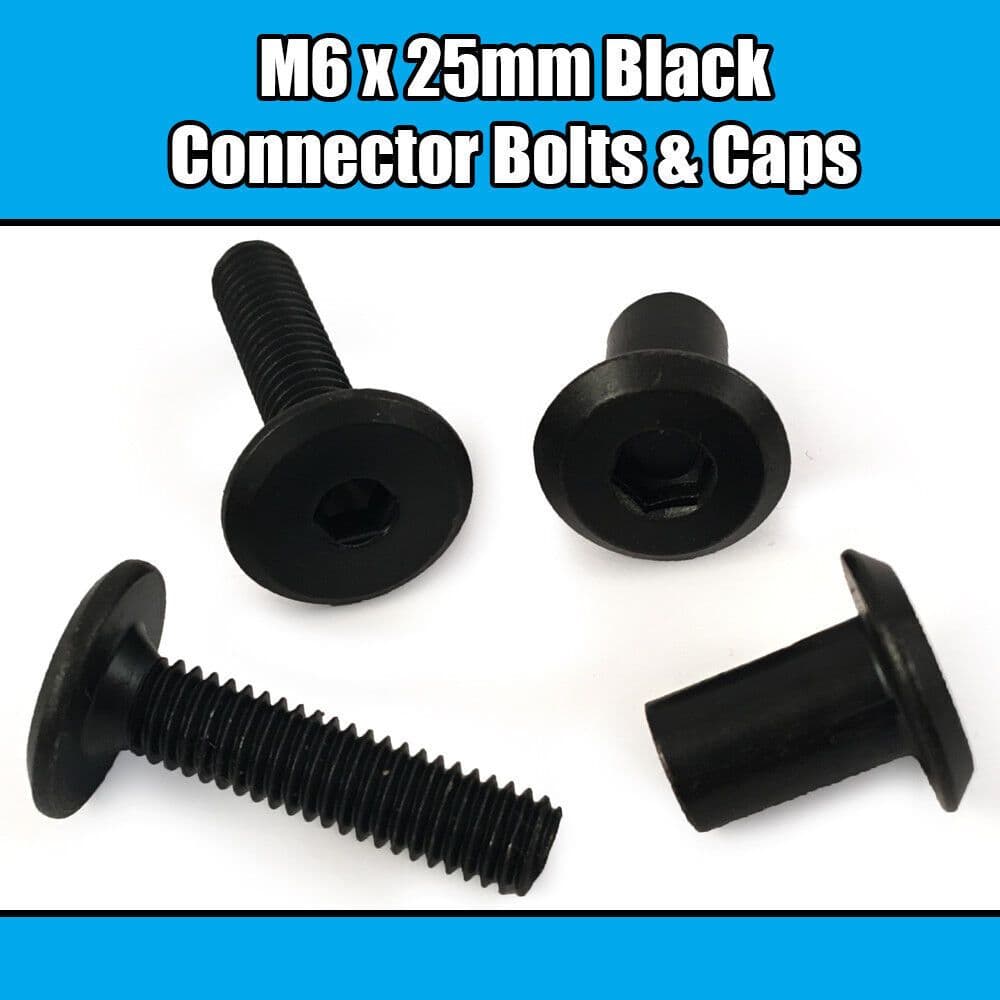 M6x25mm Black Furniture Connector Bolts With Cap Nuts Joint Fixing Bed Cot