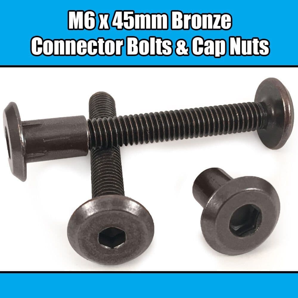 M6x45mm Bronze Furniture Connector Bolts With Cap Nuts Joint Fixing Bed Cot