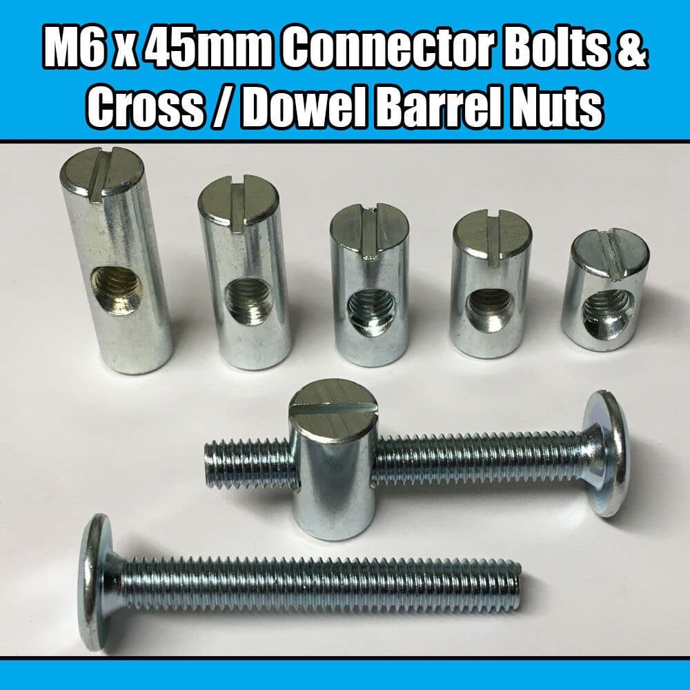 M6x45mm Furniture Connector Bolts & Cross Dowel Barrel Nuts Joint