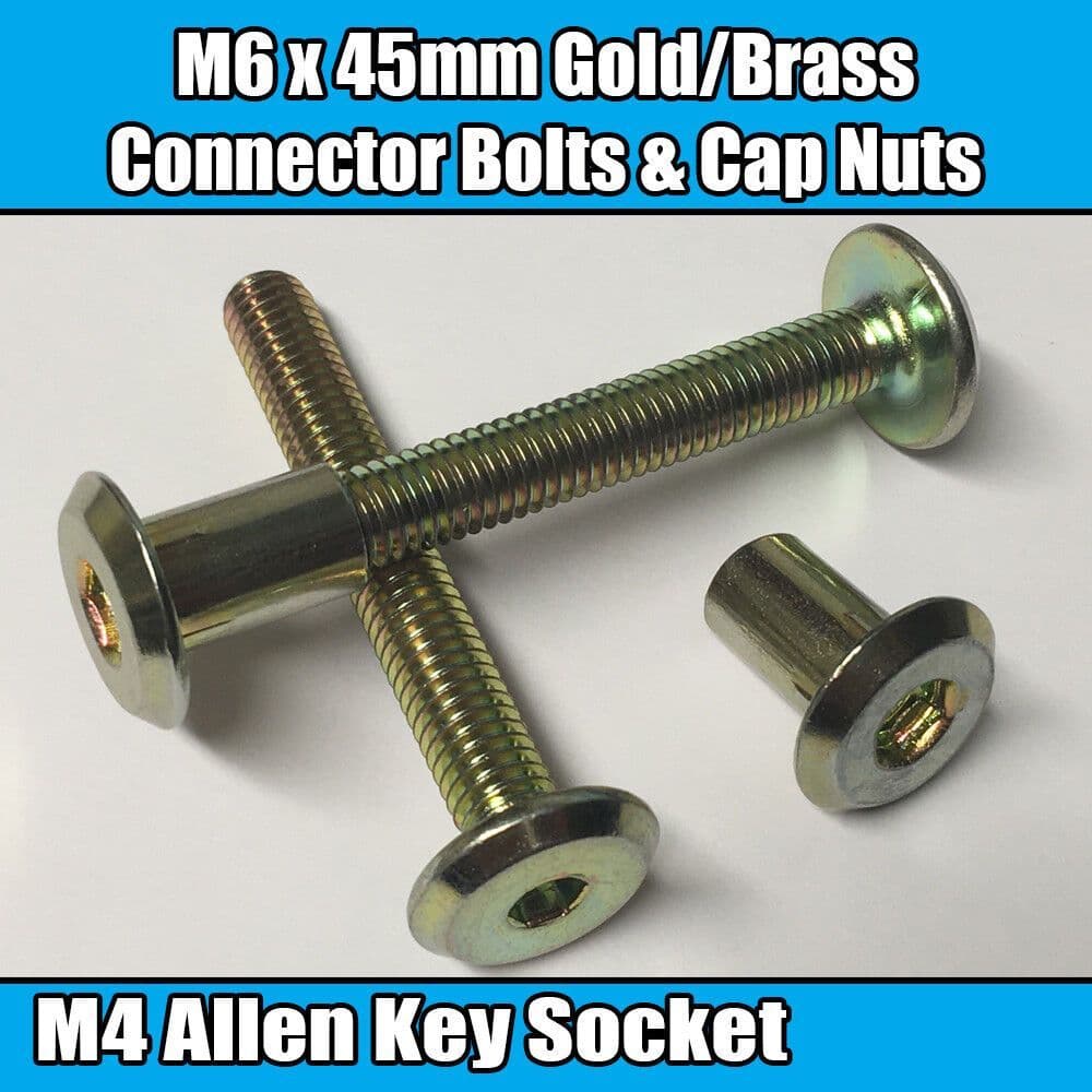 M6x45mm Gold Brass Yellow Furniture Connector Bolts With Cap Nuts Joint