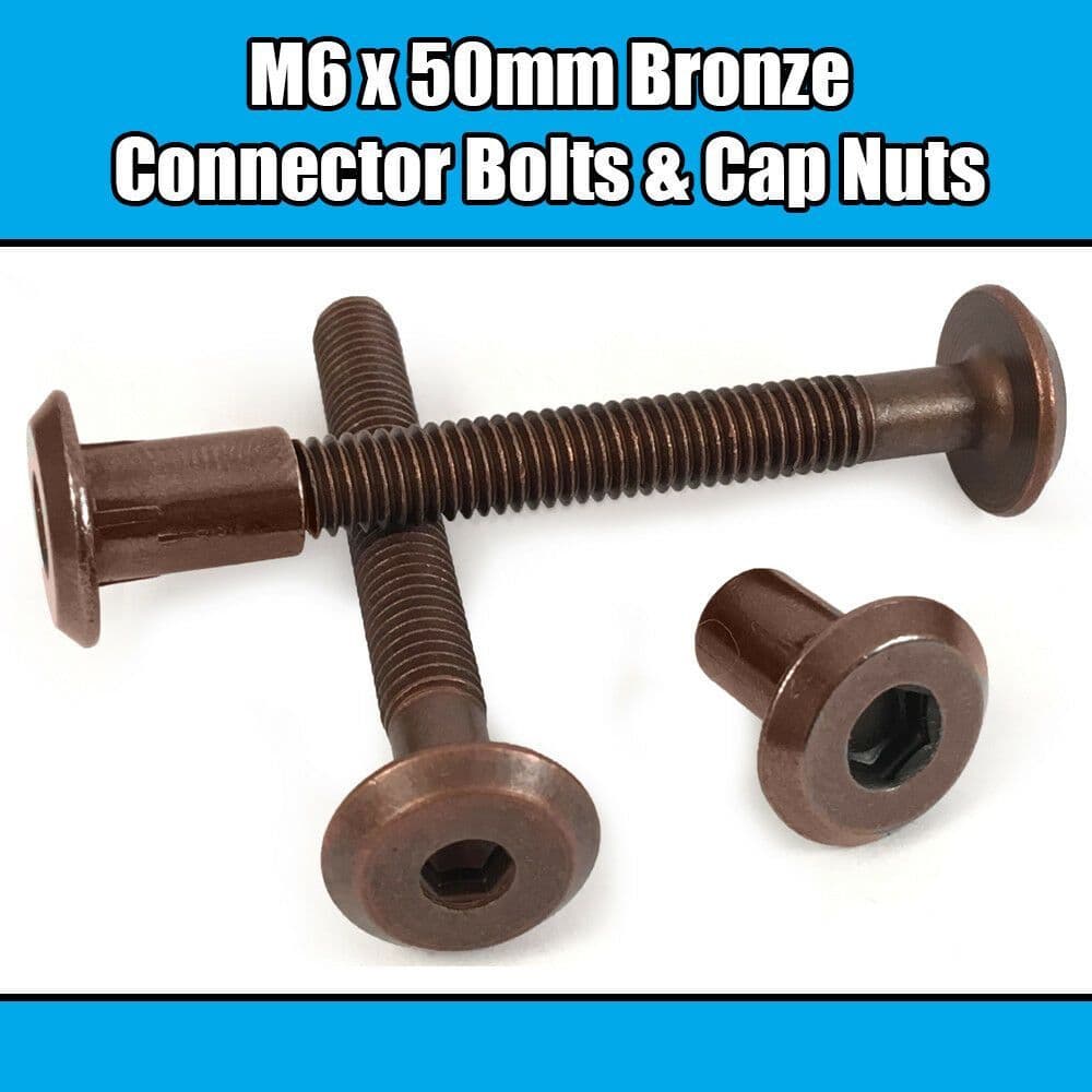 M6x50mm Bronze Furniture Connector Bolts With Cap Nuts Joint Fixing Bed Cot