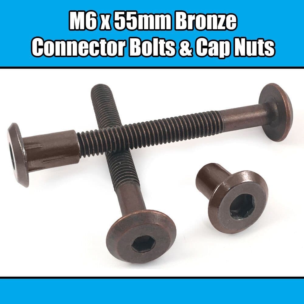 M6x55mm Bronze Furniture Connector Bolts With Cap Nuts Joint Fixing Bed Cot