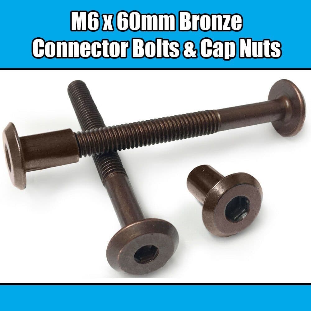 M6x60mm Bronze Furniture Connector Bolts With Cap Nuts Joint Fixing Bed Cot