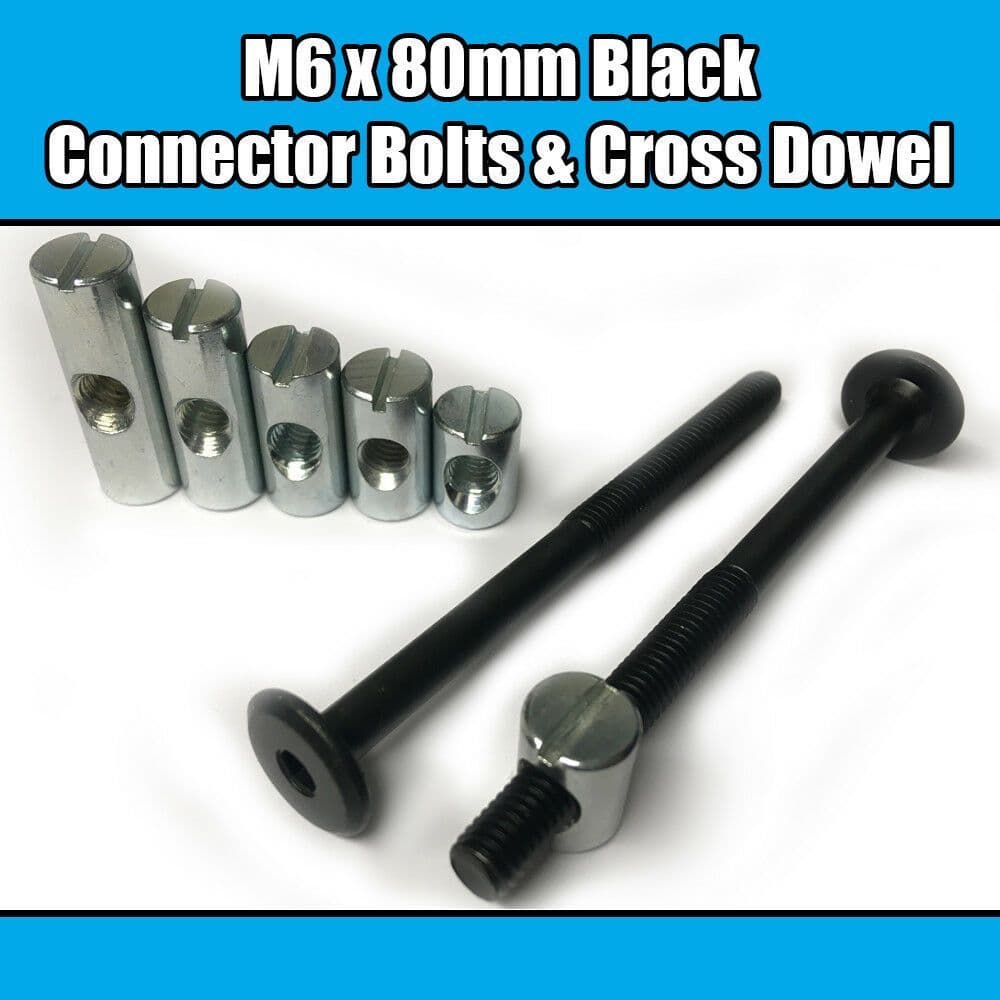 M6X80mm Black Furniture Connector Bolts & Cross Dowel Barrel Nuts