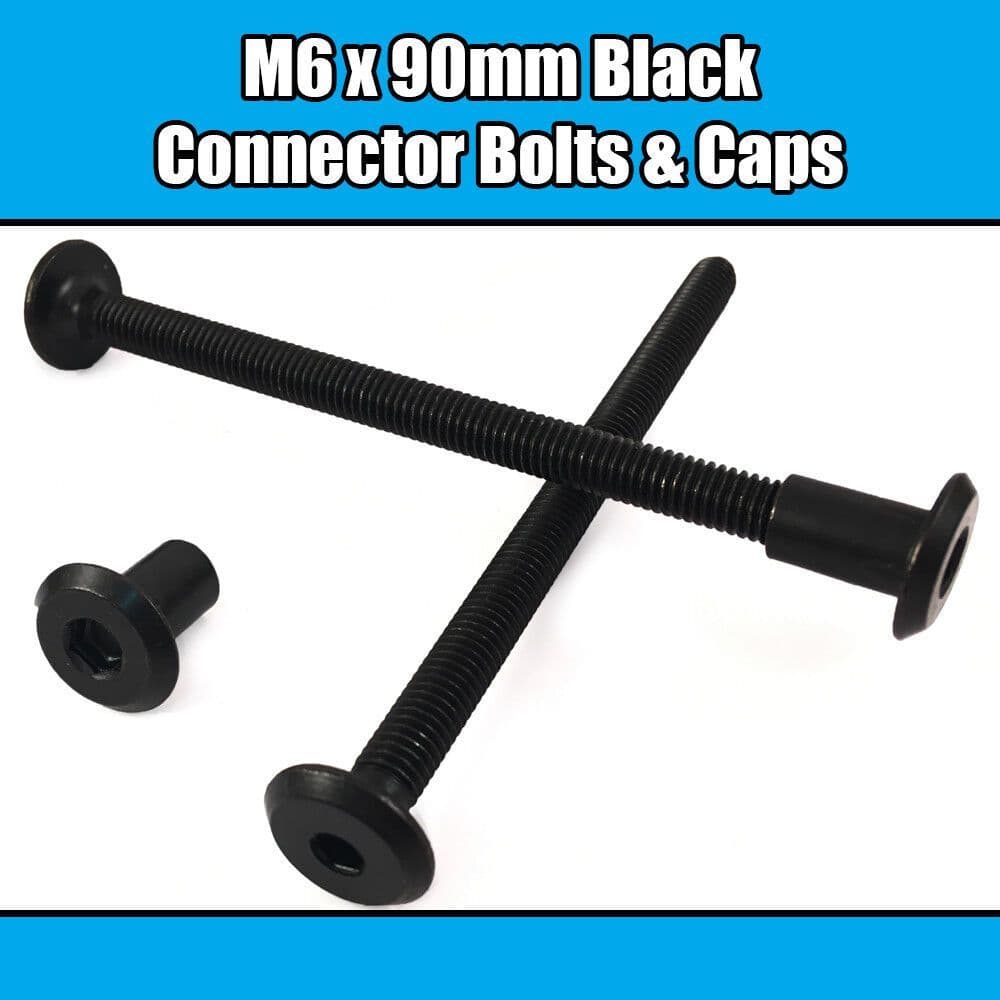 M6x90mm Black Furniture Connector Bolts With Cap Nuts Joint Fixing Bed Cot